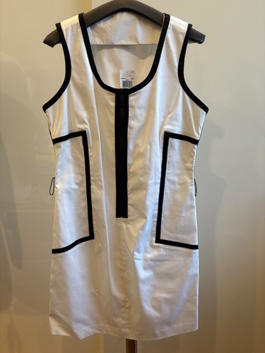 Abito donna MICHAEL KORS bianco con orlo nero cotone elasticizzato TAGLIA 8 nuovo con etichette