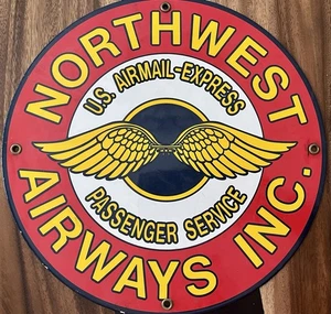 Northwest Airways Inc. Rundes rot & gelb Blechschild 14 Zoll Durchmesser - Bild 1 von 2