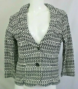 Cabi Jacket White With Black Circles Size 8 2 Button Gathers Cotton/ Spandex - Picture 1 of 5