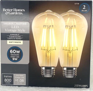 Better Homes & Gardens ST19 LED Vintage Light Bulb 60W 2-Pk Dimmable Soft White - Picture 1 of 12
