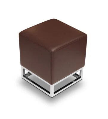 Würfel Hocker echtes Rinder Leder Dunkelbraun auf Edelstahlfuß stabile Qualität - Bild 1 von 2