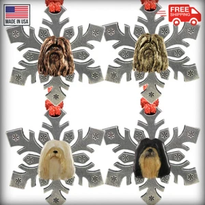 Pewter Dog Lhasa Apso Snowflake Christmas Tree Ornaments, Made in the USA - Picture 1 of 6
