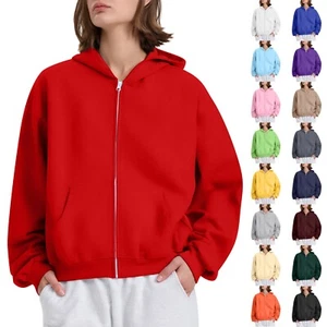 Women's Lightweight Hoodie Zip Up Hoodie solid Long Sleeve Pockets Fall Coat - Picture 1 of 93