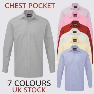 Men's Plain Cotton Everyday Shirt Easy Care Formal Casual Collar Long Sleeve - Picture 1 of 30