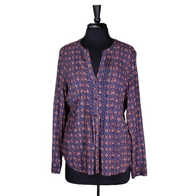 Camisa para mujer Chaps Ralph Lauren PXL azteca navajo geométrica plisada con botones Foto 1 de 4