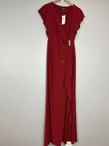 Lauren Ralph Lauren Red Gown Size 2 Flutter Sleeve V Neck Brooch NWT - Picture 1 of 14