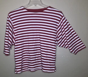 Camiseta Náutica Top XL Rojo y Blanco Rayas Mangas 3/4 Pullover Mezcla Algodón - Imagen 1 de 6