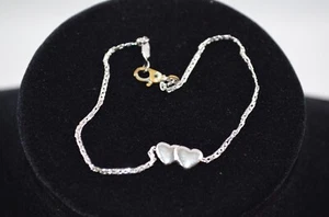 Vintage Monet Silver Tone with Double Hearts Bracelet  7" Pretty & Dainty - Picture 1 of 9