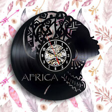 African woman vinyl wall clock 12 inches gift afro art,african clock africa gift