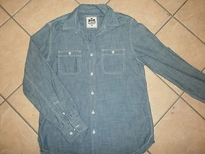 EXPRESS KONTRASTNÄHTE JEANSHEMD Langarm Retro Western Arbeit Herren MED - Bild 1 von 3