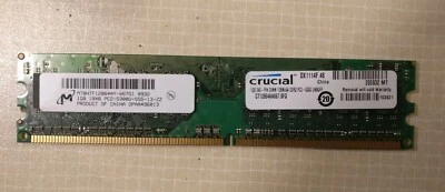 CRUCIAL MEMORY 1GB MT8HTF12864AY-667G1 240-PIN DIMM DDR2 PC2-5300 UNBUFFERED - Image 1 of 2