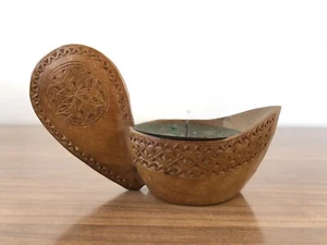 candelabro In Legno Intagliato A Mano Portacandele Vintage - Imagen 1 de 7