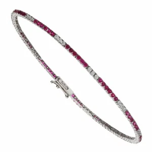 Tennis Bracelet White Gold 18 Carats with Zircons Red And White Women's - Picture 1 of 1