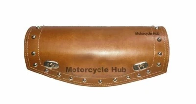 FRONT FORK LEATHER TOOL BAG FIT FOR HARLEY DAVIDSON MOTORCYCLE TAN COLOR STUDS - Image 1 of 4