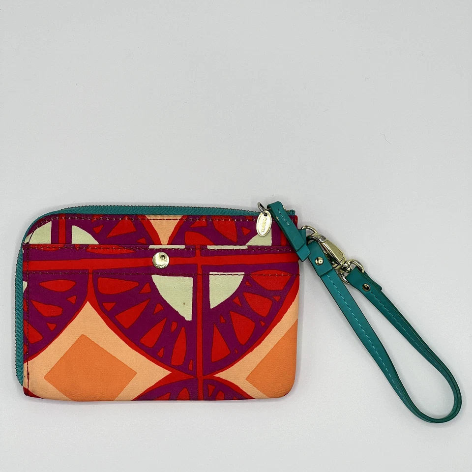 Fossil Key-Per Zip Around Wristlet Raspberry Print Pink/Orange/Turquoise SL4522 - Image 1 of 4