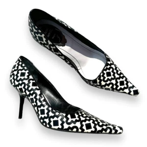 Rene Caovilla Black White Pattern Patent Leather Pointed Toe Heels Women’s Sz 38 - Picture 1 of 8