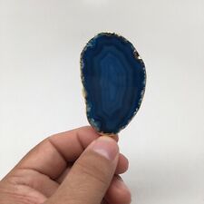 89 cts Blue Agate Druzy Slice Geode Pendant Gold Plated From Brazil, Bp1046