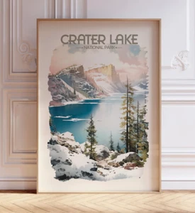 Crater Lake Nationalpark Aquarell Reise Poster - US Nationalpark Druck - Bild 1 von 11