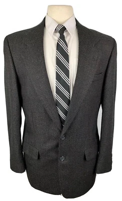VINTAGE PERRY ELLIS Mens 40R Dark Gray USA Wool Blazer Sport Coat Suit Jacket - Image 1 of 4