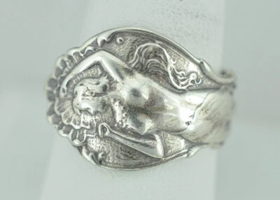 Solid 925 Sterling Silver Nude Venus Girl Lady Adjustable Spoon Ring - Image 1 of 4