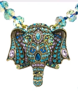 HEIDI DAUS "Exotic Elephant" (Blue) 17" L. Beaded Necklace Orig.$149. New In Box - Picture 1 of 4