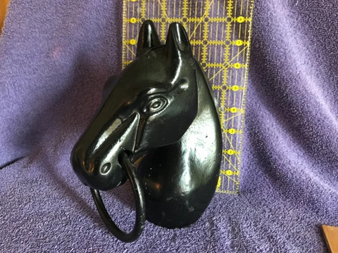 Antique Cast Iron Horse Head w/ring,Hitching Post topper,Yard Art,Ex. Condition Cover
