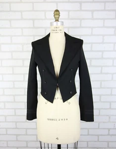 Denim & Supply Ralph Lauren Cropped Tuxedo Blazer Womens XS Black Hook Closure - Picture 1 of 21