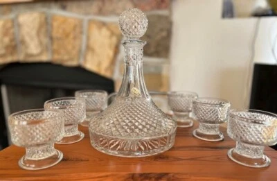 Vintage Bohemia Crystal Decanter & Six 6 Glasses Diamond Cut. - Image 1 of 4