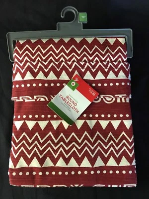 Red & Off White Christmas Tablecloth “Peace and Joy” 70” Round 44”-60” Table NWT - Image 1 of 3