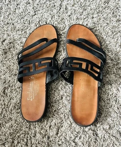 Gregorio V. Napflio Blk Brown Handmade Leather Flat Minimalist Sandals 39/8.5 - Picture 1 of 5
