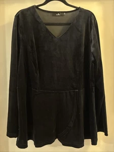Agnes Orinda Damen schwarz Samt Oberteil Langarm Urlaub Bluse Übergröße 2X - Bild 1 von 8