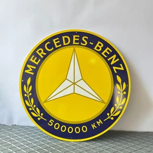 Vintage Yellow Mercedes-Benz 500000 KM Award Heavy Metal Sign (19.7 inches) - Picture 1 of 9