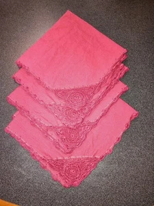 4 April Cornell Napkins Red Crochet Trim French Country Cottage - Picture 1 of 9