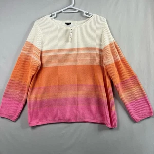 Talbots Sweater Womens 3X Plus Striped Ribbed tunic Pullover Ribbed Orange - Picture 1 of 14
