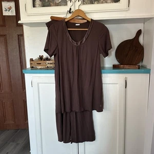 AMOENA PYJAMA SET 13 Gr. S Damen Mastektomie lange Hose braun matt glänzend 1015 - Bild 1 von 18