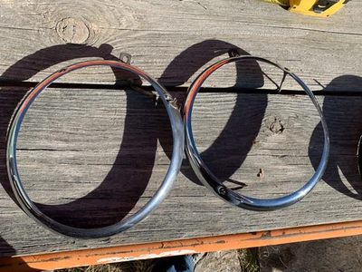 Pair 1950-1960 s VW Volkswagen Hella Beetle BUG Headlight Beauty Trim Rings 2 - Image 1 of 3