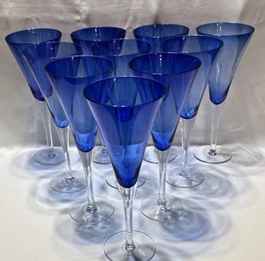 Pottery Barn Blue Champagne Flute/Wine Glass~~Set of 10 - Picture 1 of 5