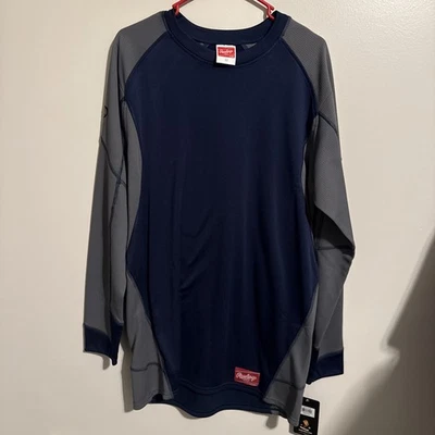 Sudadera Rawlings Para Hombre Grande Gris Marino Cuello Redondo Pullover Logo Béisbol Foto 1 de 4