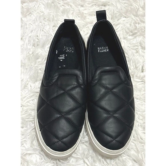 Zapatillas Eileen Fisher Poema Negras Cuero Napa Acolchado Plataforma Talla 10 Foto 1 de 4