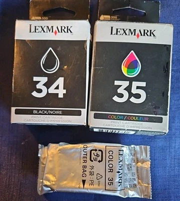 1-34 & 2-35 Lexmark Genuine Black & Colour High Yield Ink Cartridges-FREE SHIPN! - Image 1 of 4