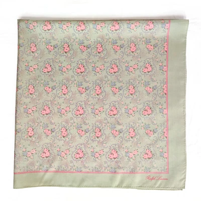 Ralph Lauren Bufanda de Seda Verde y Rosa Floral Estampado Barroco Usado en Excelente Condición Foto 1 de 4