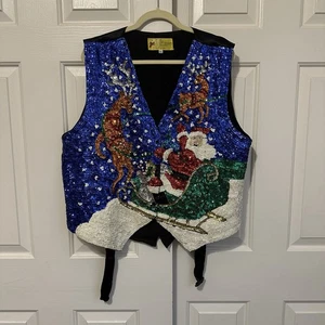 Christmas Tux Vest Beaded Design Men’s Size XL Santa Reindeer Festive Ugly VTG - Picture 1 of 4