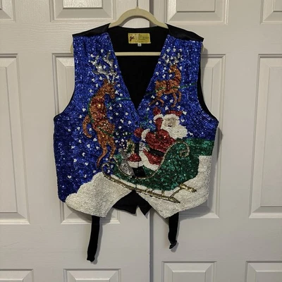 Christmas Tux Vest Beaded Design Men’s Size XL Santa Reindeer Festive Ugly VTG - Image 1 of 4