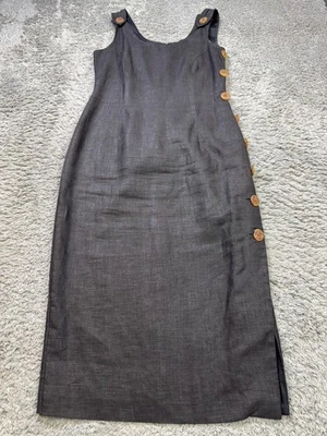 Vestido Santa Fe Mujer 8 Negro Lino Botones Laterales Minimalista Cápsula Plisado De Colección Foto 1 de 4