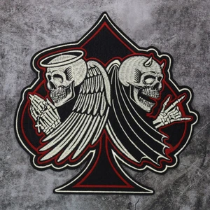 Skull Wing Angel & Devil Ace of Spades Embroidered Iron on Patch DIY Applique - Picture 1 of 2