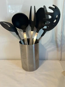 Oneida 6 Black Nylon Utensils Plus Stainless Container Q - Picture 1 of 20
