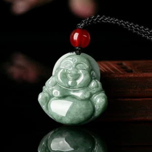 Colgante Buda de la Risa Pequeño Jadeíta Verde Grado A Natural 21mm H - Imagen 1 de 4