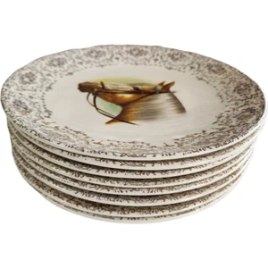 8 platos de cena Beswick Animales y China Británica oro 22 quilates retratos de caballos S - Imagen 1 de 7