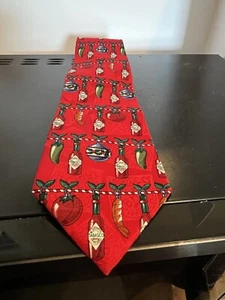 Men’s Tabasco 100% Silk Christmas Tie USA Red With Ornaments - Picture 1 of 5