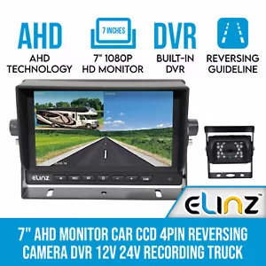 Elinz 7" AHD Monitor Car 4PIN Reversing Camera Kit DVR 1080P 12V 24V Splitscreen - Picture 1 of 12